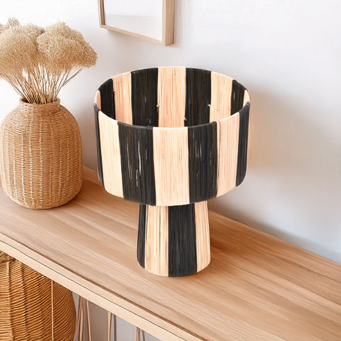 Black Striped Raffia Lamp –  Moroccan Natural TABLE LAMPSHADES